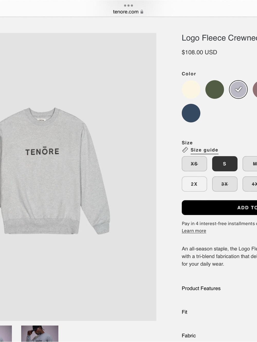 Tenore Logo Fleece Crewneck Sweater - Gray $108